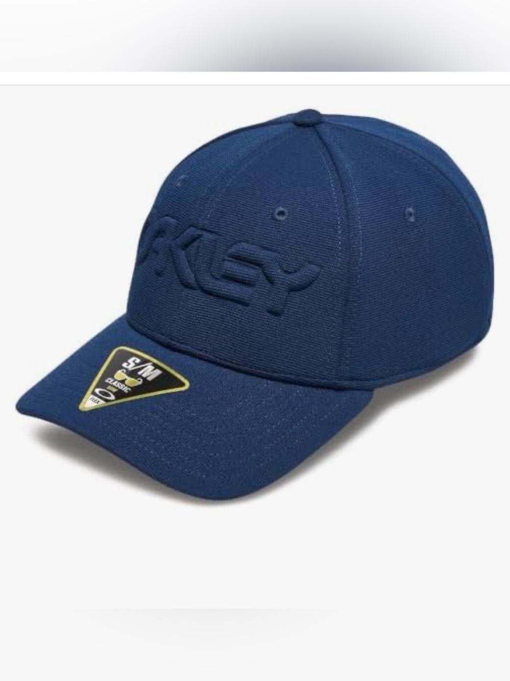 Oakley Men's Navy Blue Oakley 6 Panel Stretch Hat Embossed Fitted cap Small/Med
